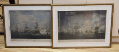 Hellyer after Captain James Weir, pair of coloured engravings, 'Battle of The Nile', overall 48 x