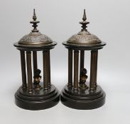 A pair of Victorian black slate architectural mantel ornaments 28cm