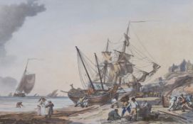 After Philippe-Jacques de Loutherbourg, colour print, 'Brighthelmstone, Fishermen returning', 37 x