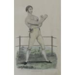 Percy Roberts, hand coloured engraving, Portrait of the the boxer, Jack Martin, 23 x 14.5cm