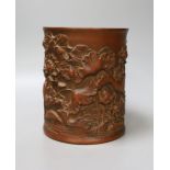 A Chinese carved bamboo brush pot - 15cm tall