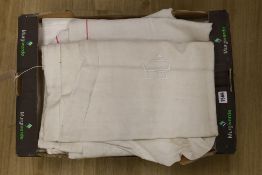 Twelve embroidered linen sheets