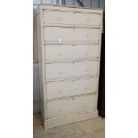 An early 20th century painted oak six drawer tall chest, width 88cm, depth 48cm, height 170cm