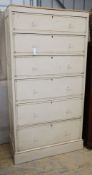 An early 20th century painted oak six drawer tall chest, width 88cm, depth 48cm, height 170cm