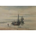 Albert Ernest Markes (1865-1901), watercolour, 'Fishing boats unloading the catch', signed and dated