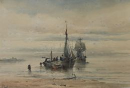 Albert Ernest Markes (1865-1901), watercolour, 'Fishing boats unloading the catch', signed and dated