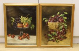 Alice Daniel, pair of oils on canvas, Still lifes of fruit, signed and dated 1912, 60 x 45cm