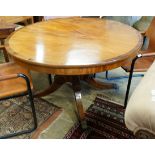 A Victorian rosewood banded circular mahogany tilt top breakfast table, diameter 119cm, height 75cm