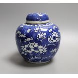 A Chinese blue and white jar and cover, Kangxi mark and of the period, 15cm tall