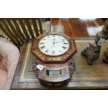 A Regency rosewood brass inlaid drop dial wall clock, width 44cm, height 60cm