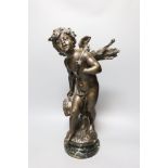 A bronze finished spelter figure after A Moreau - 47cm tall