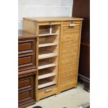 A mid 20th century oak tambour double filing cabinet, width 86cm, depth 38cm, height 120cm