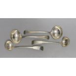 A pair of George IV Scottish silver fiddle pattern sauce ladles, by William Hannay, Glasgow, 1823,