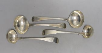 A pair of George IV Scottish silver fiddle pattern sauce ladles, by William Hannay, Glasgow, 1823,