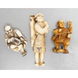 Three Japanese ivory netsuke of men, Taisho/early Showa period, signed - tallest 8cm