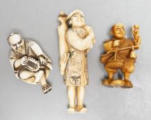 Three Japanese ivory netsuke of men, Taisho/early Showa period, signed - tallest 8cm
