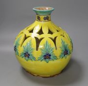 A Doulton yellow-glazed lamp base - 22cm tall