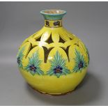 A Doulton yellow-glazed lamp base - 22cm tall