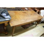 A 19th century French rectangular oak kitchen table, length 183cm, depth 87cm, height 75cm