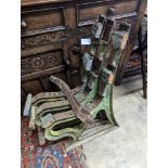 An early 20th century cast iron three section bench frame, probably marine or municipal, height