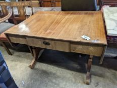 An early 19th century Danish marquetry inlaid mahogany sofa table (sunbleached), width 102cm,