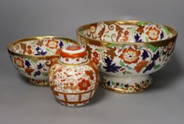 A Copeland ginger jar and cover and 2 Amherst ironstone punchbowls