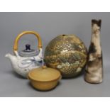 Four pieces of studio pottery - tallest 27.5cm
