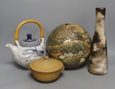 Four pieces of studio pottery - tallest 27.5cm