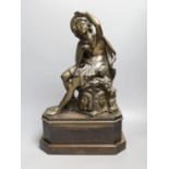 After Coinchon -a 19th century bronze seated shepherdess,45 cms high including base.
