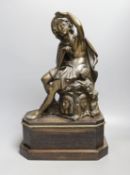 After Coinchon -a 19th century bronze seated shepherdess,45 cms high including base.
