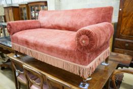 A 19th century Continental upholstered double drop arm settee, length 160cm, depth 74cm, height