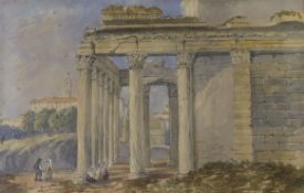 Early 19th century English School, watercolour, 'Grand Tour view of the Temple at Paestum', 28 x