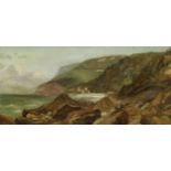 English School c.1900, oil on canvas, Coastal landscape, 19 x 39cm