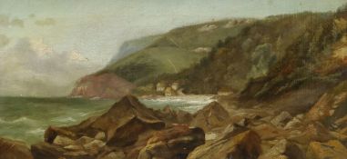 English School c.1900, oil on canvas, Coastal landscape, 19 x 39cm