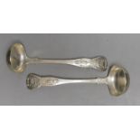 A pair of Victorian Scottish silver Kings pattern sauce ladles, by Marshall & Sons, Glasgow, 1855,