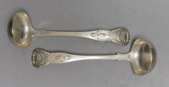 A pair of Victorian Scottish silver Kings pattern sauce ladles, by Marshall & Sons, Glasgow, 1855,