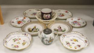 A pair of 19th century Derby shell dessert dishes together with Victorian ceramics and Continental