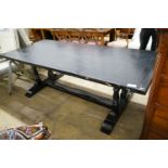 An 18th century style rectangular painted oak refectory dining table, length 229cm, depth 98cm,