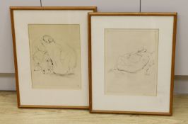 Georg Mayer-Marton (Hungarian, 1897-1960), two drypoint etchings, 'Danae' and 'Europa and the bull',