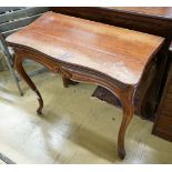 A mahogany French folding card table, width 84cm, depth 43cm, height 75cm