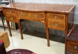 A George III satinwood banded mahogany bow front sideboard, length 167cm, depth 58cm, height 88cm