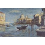 After Luigi Lanza (1860-1913), oil on board, View of Venice, bears signatures, 35 x 52cm