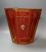 A tooled red leather waste paper basket - 30cm tall