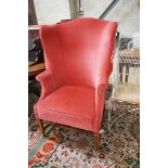 A George III provincial upholstered tub shaped armchair, width 76cm, depth 58cm, height 120cm
