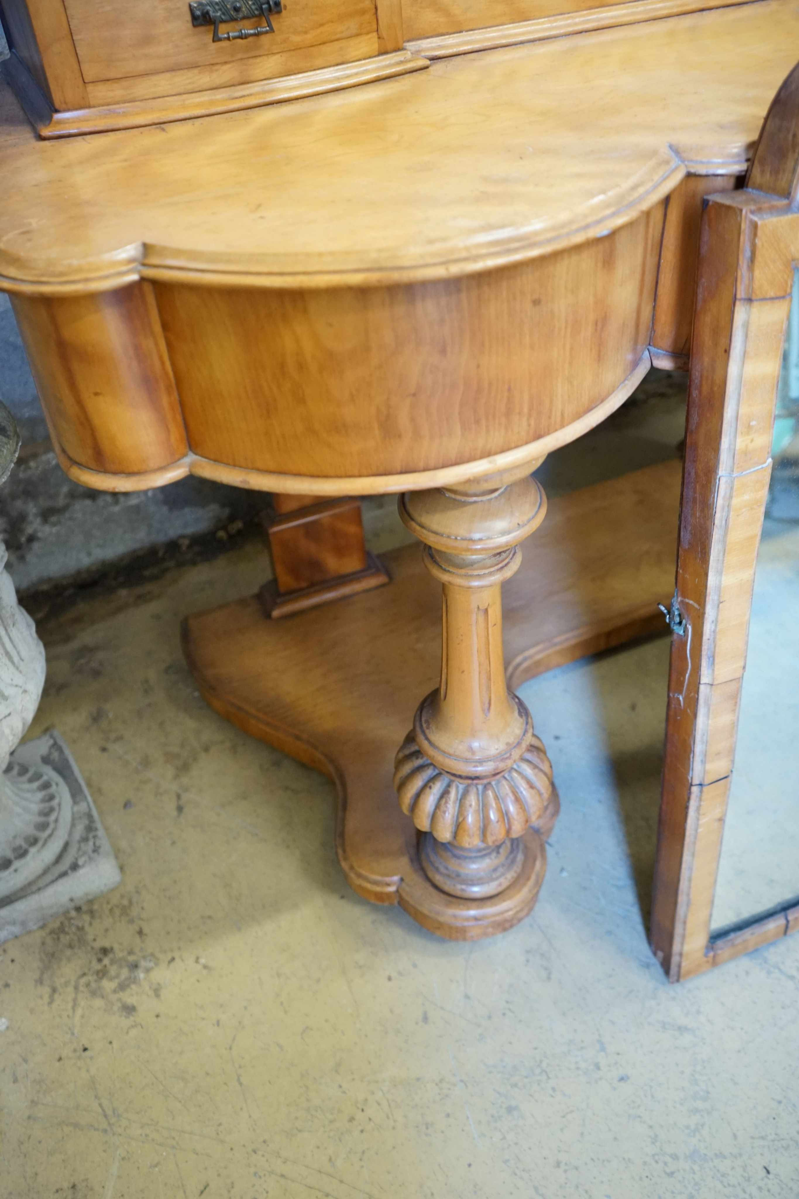 A Victorian satin birch duchess dressing table, width 122cm, depth 55cm, height 195cm - Image 5 of 6