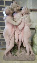 A reconstituted stone faux terracotta 'Three Graces' garden statue, height 75cm