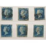 Great Britain - small stock book 2d blues with 1841 2d used strip of three, 6 singles used. 1858