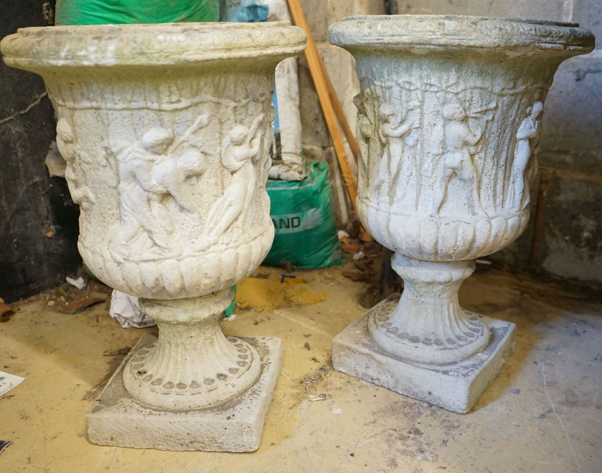 A pair of reconstituted stone campana garden urns, height 52cm - Image 2 of 3