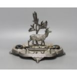 A Victorian plated ‘stag’ desk inkstand - 22cm tall