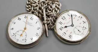 A 1930's silver open face pocket watch by Kendal & Dent and a chrome cased Longines pocket watch,